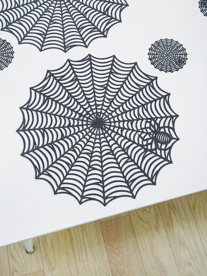 PVC Spider Web Placemats - 1pc Black Hollow Non-Slip Insulation Mat for Halloween Decor, Kitchen, Dining Table, Restaurant