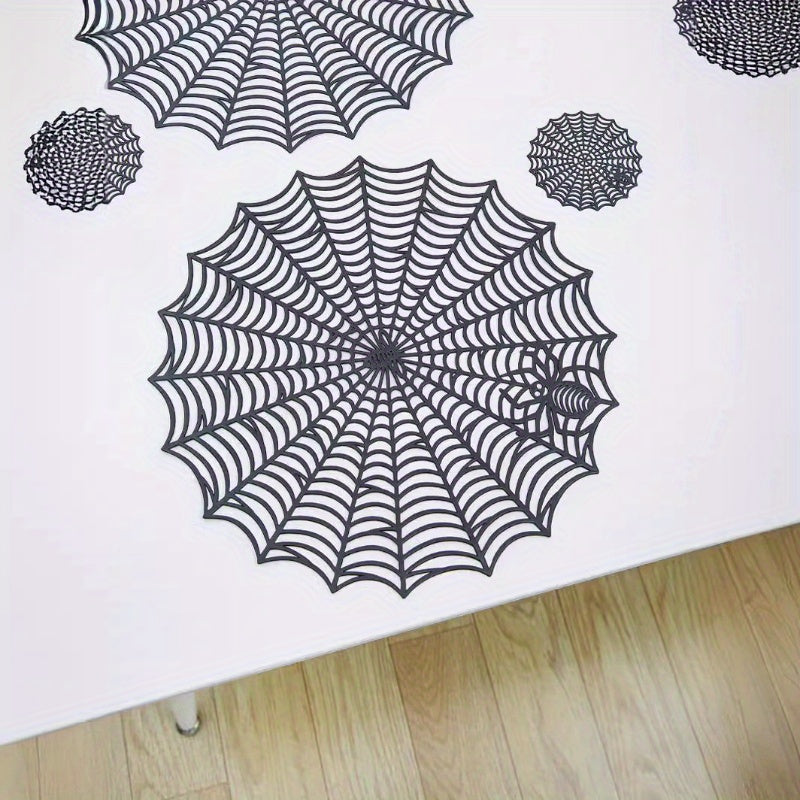 PVC Spider Web Placemats - 1pc Black Hollow Non-Slip Insulation Mat for Halloween Decor, Kitchen, Dining Table, Restaurant
