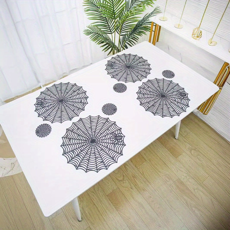 PVC Spider Web Placemats - 1pc Black Hollow Non-Slip Insulation Mat for Halloween Decor, Kitchen, Dining Table, Restaurant