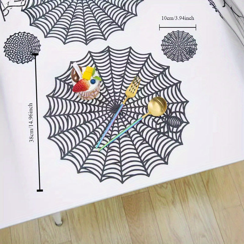 PVC Spider Web Placemats - 1pc Black Hollow Non-Slip Insulation Mat for Halloween Decor, Kitchen, Dining Table, Restaurant