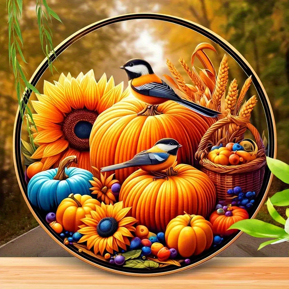 Classic Thanksgiving Acrylic Pendant with Chickadees Sunflower & Harvest Motif - Round Animal-Themed, Translucent Hanging Sun Catcher - Fall Harvest & Autumn Decoration for Home, Bar, Restaurant - No Electricity Needed, Ideal