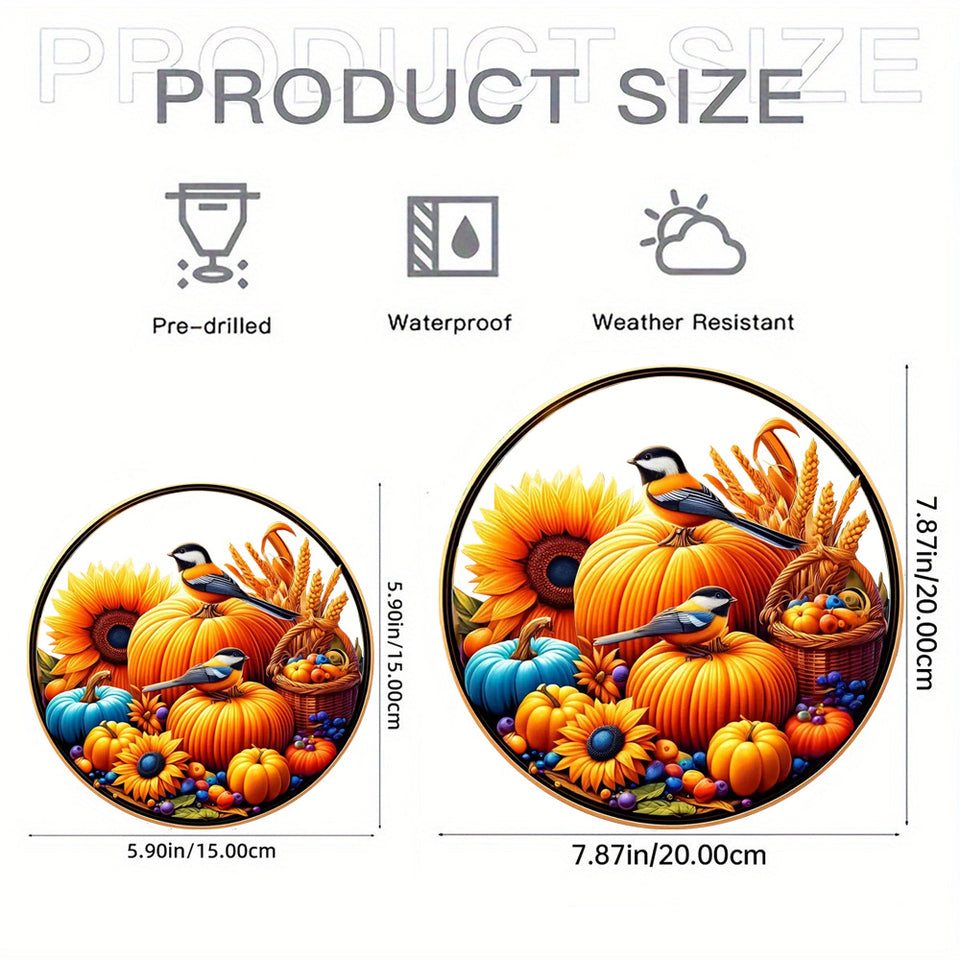 Classic Thanksgiving Acrylic Pendant with Chickadees Sunflower & Harvest Motif - Round Animal-Themed, Translucent Hanging Sun Catcher - Fall Harvest & Autumn Decoration for Home, Bar, Restaurant - No Electricity Needed, Ideal