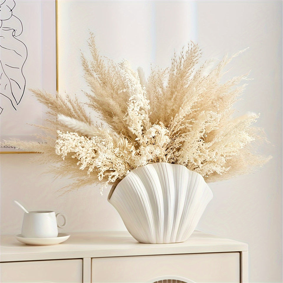 1 ceramic vase, Bohemian style shell vase, suitable for banquet, banquet, festival, wedding, family, restaurant, table decoration, aesthetic room, family, four seasons decoration, Christmas and other holiday gifts.