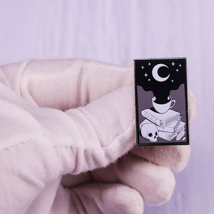 Halloween Skull Moon Loves Coffee Badge Brooch