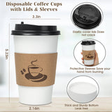 Disposable Paper Cups with Lids, Sleeve 16 Oz 50 Count Insulated