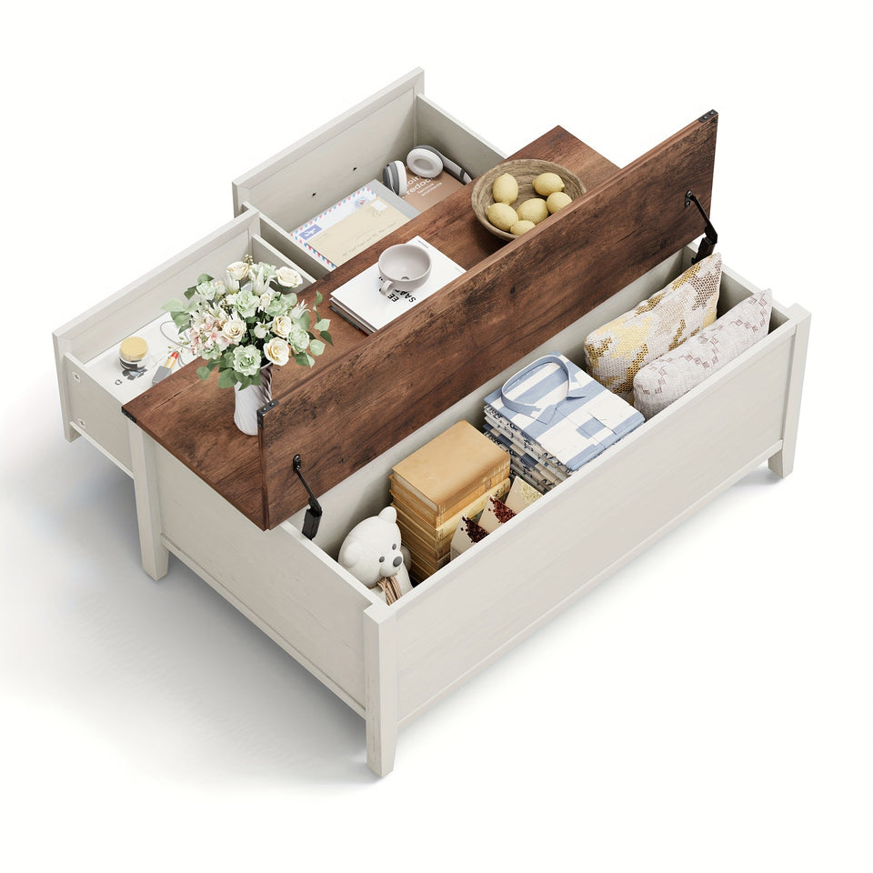 Farmhouse Coffee Table, 43'' Hinged Lift Top Wood Center Table with Large Hidden Storage & 2 Drawers for Living Room