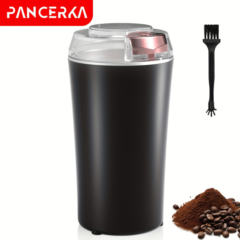PANCERKA Semi-Automatic Electric Coffee Grinder, Stainless Steel Spice & Nut Mill with One-Touch Push-Button Operation, Reusable Filter, 110-130V US Plug, Includes Integrated Cleaning Brush