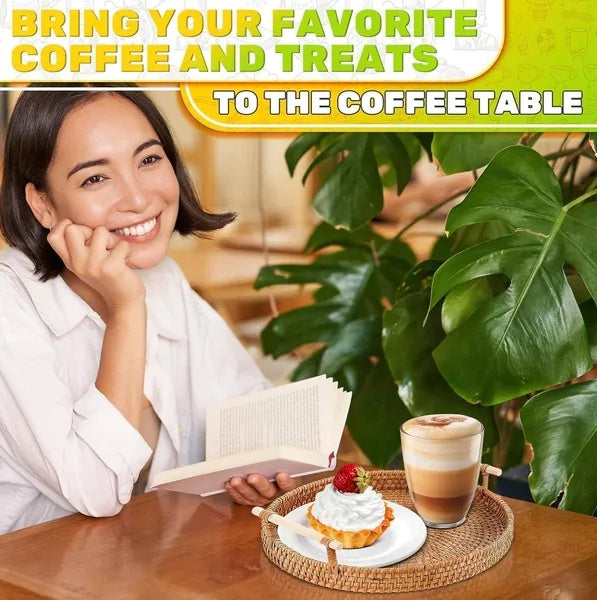 Rattan Tray 8.7 Inch Round Woven Serving Basket With Handles Decorative Tray For Coffee Table Bread Fruit Vegetables Restaurant Home Use