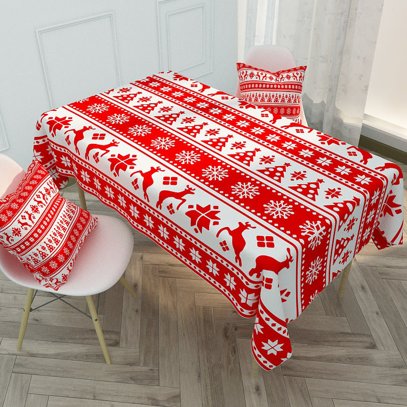 Nordic Red Christmas  Waterproof Cotton And Linen Coffee Table Tablecloth