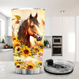 304 Stainless Steel Travel Tumbler, Double-Walled Vacuum Insulated Cup with 3D Horse Print, Leak-Proof Lid, Keeps Beverages Hot or Cold, Ideal for Coffee, Tea, Juice