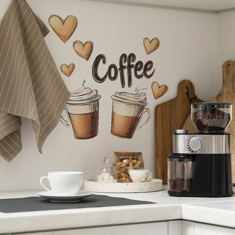 Coffee Drink Love Bedroom Living Room Entrance Wardrobe Dormitory Home Decoration Wallpaper Self-adhesive