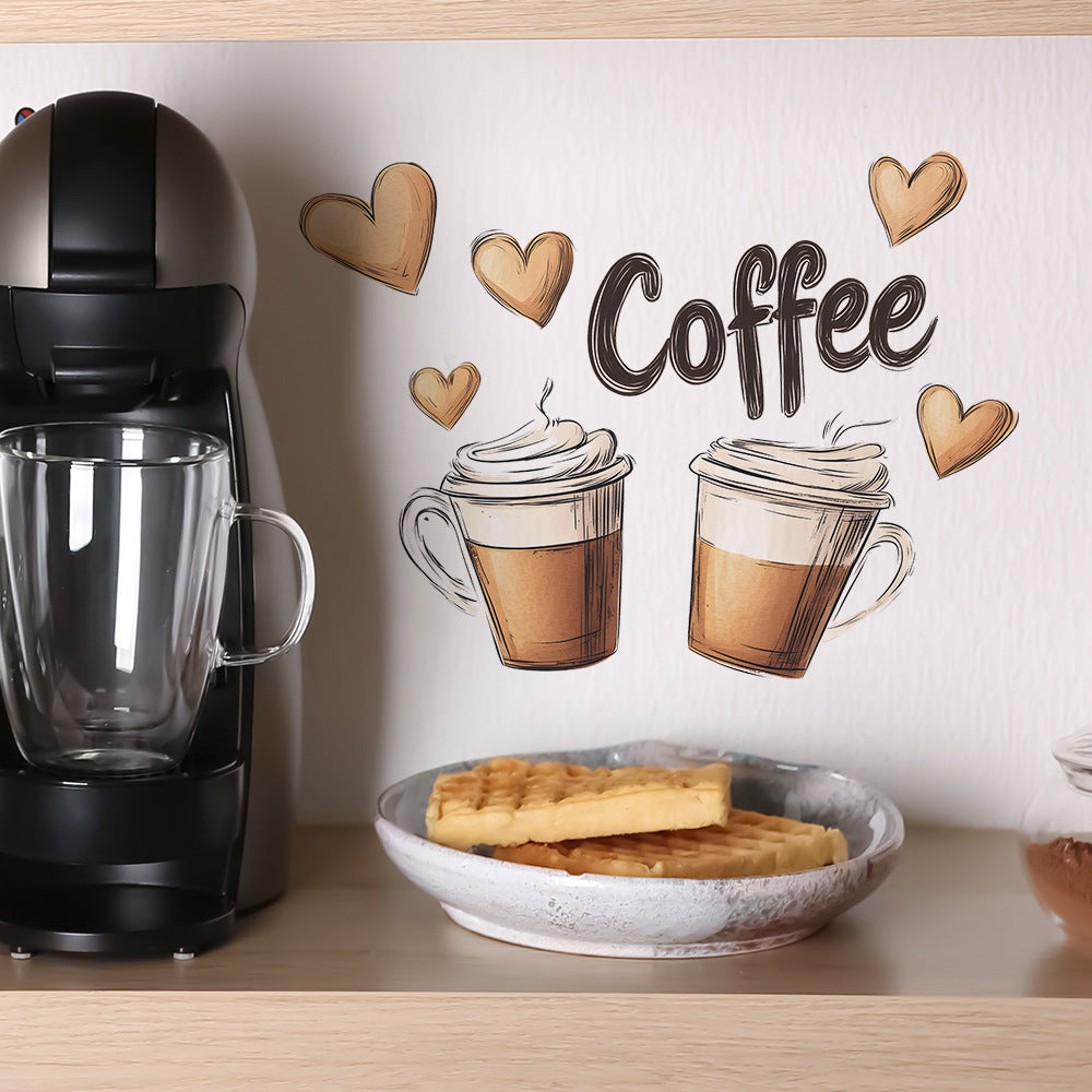 Coffee Drink Love Bedroom Living Room Entrance Wardrobe Dormitory Home Decoration Wallpaper Self-adhesive