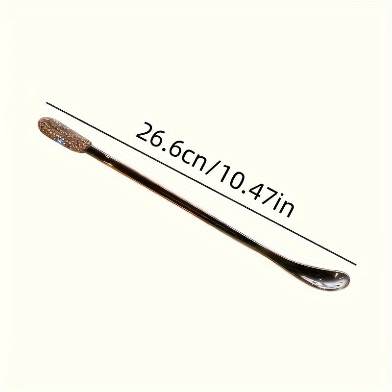 1pc Portable Universal Stirring Spoon High-looking Light Luxury Artificial Diamond Long Handle Stirring Spoon 304 Stainless Steel Extended Coffee Spoon Creative Dessert Honey Spoon