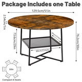 51  Round Dining Table For 4-6  Tiger Stripes-Black Wooden Dining Room Table With Storage Shelf Space Saving Circle Dinner Table With Metal Legs For Kitchen Living Room Dining Restaurant Furniture