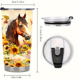 304 Stainless Steel Travel Tumbler, Double-Walled Vacuum Insulated Cup with 3D Horse Print, Leak-Proof Lid, Keeps Beverages Hot or Cold, Ideal for Coffee, Tea, Juice