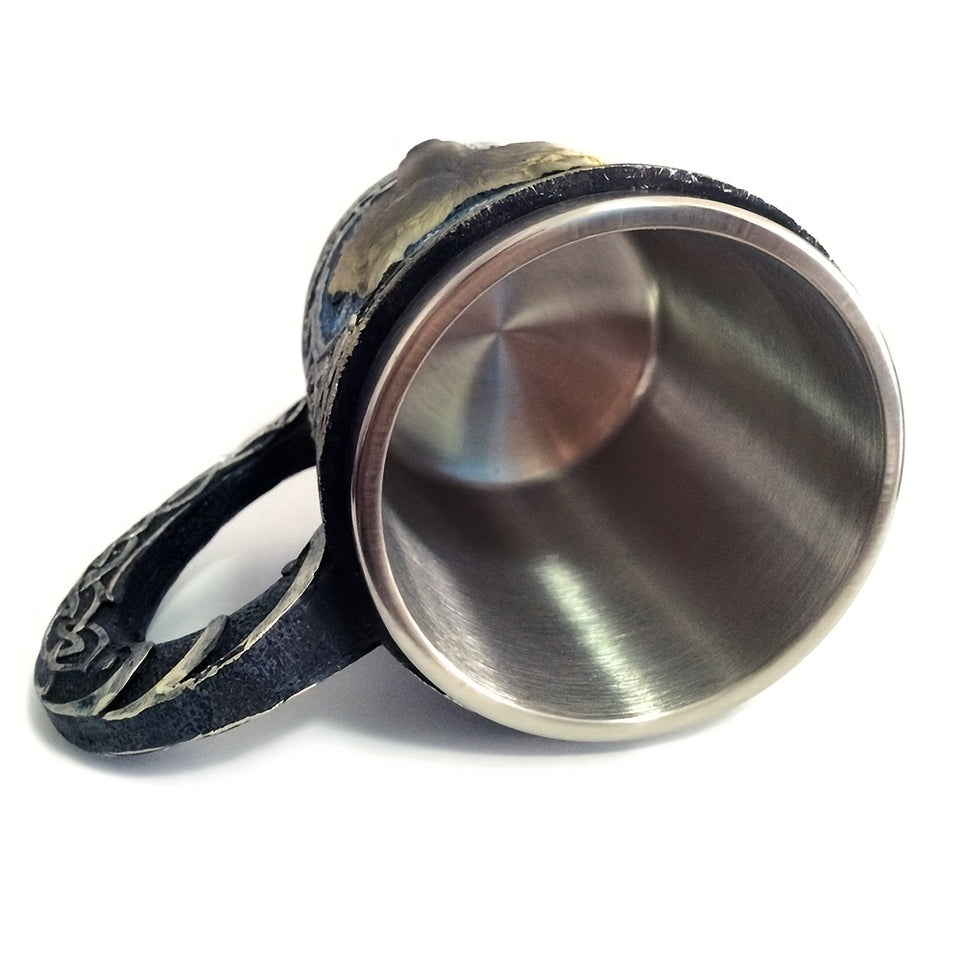 [Wolf Magic Mug] Gray Wolf Celtic Tribe Magic Resin Mug with Stainless Steel Rim | Suitable for Coffee, Tea, Cereal, And Drinks | Perfect for Halloween Parties And Kitchen Decor Featuring Wolf Forest Totem Beer Cup for Bar De