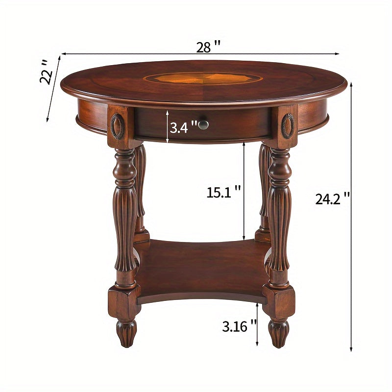 1pc Solid Wood Vintage Oval Coffee Table With Storage Shelf For Living Room, Easy Assembly