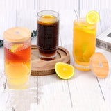 8PCS, Hobnail Drinking Glasses, Glass Cups with Bamboo Lids and Glass Straws Set-16oz Vintage Drinking Glasses Set, Beer Glasses, Iced Coffee Glasses, Cute Tumbler Cup, Ideal for Whiskey, Cocktail, Wine, Gift