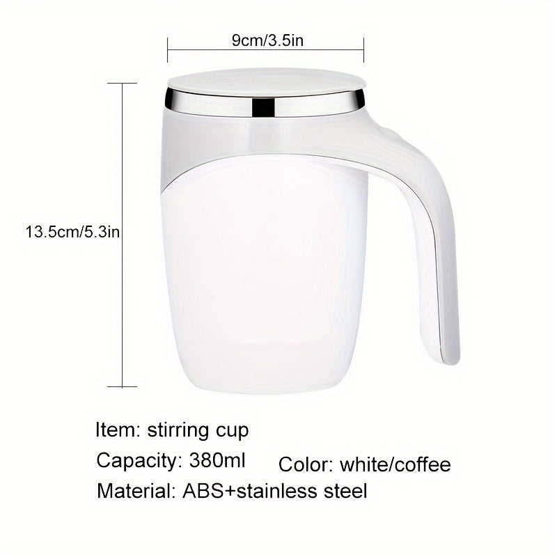 Self-Stirring Coffee Mug with Lid, 12.85oz Reusable Round ABS & Stainless Steel Cup, USB Charging Magnetic Rotating Multipurpose Mug with Built-in Lithium Battery - Machine Washable