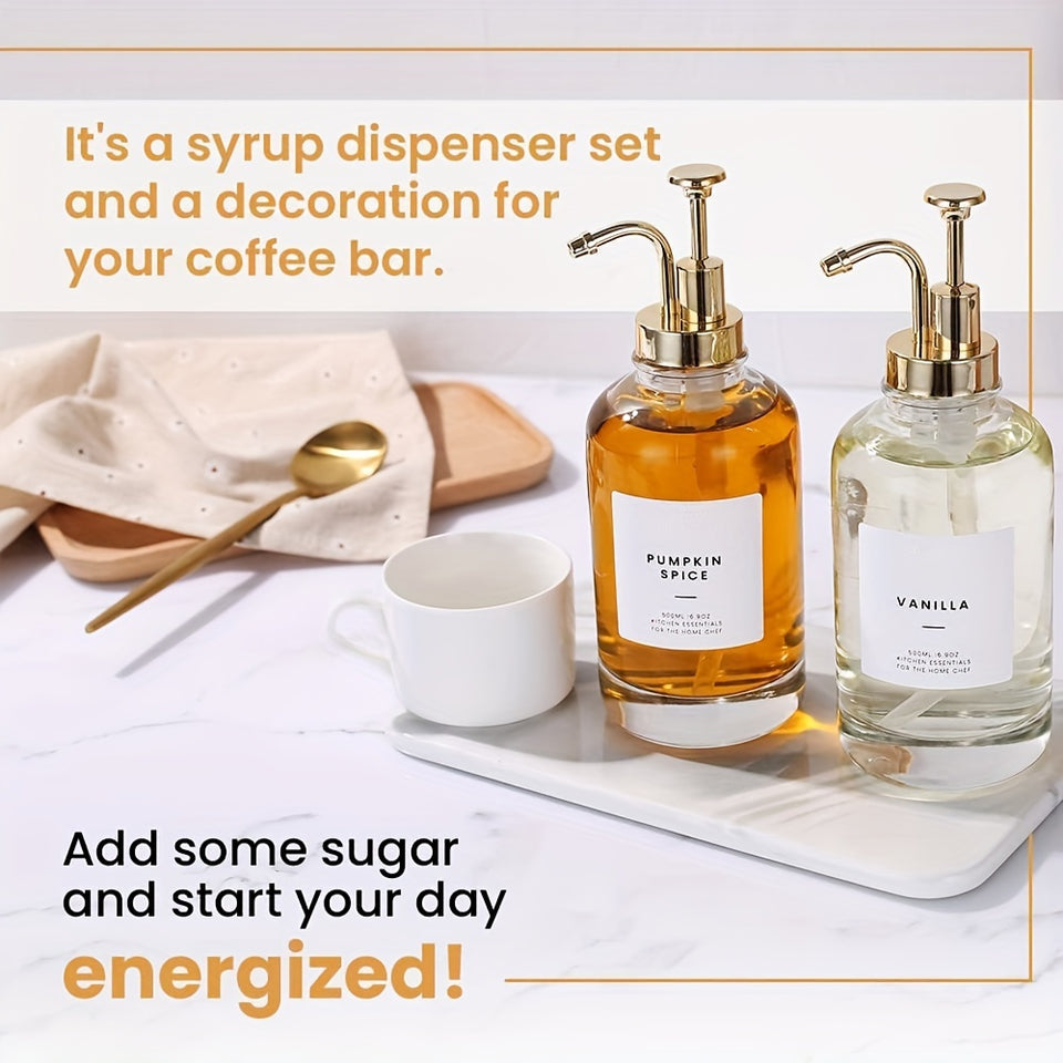 2pcs, Syrup Dispenser Bottle, Coffee Syrup Bottle, Bar Syrup Dispenser Jar, Coffee Pump Dispenser, Oil Dispenser, Glass Syrup Bottle With Pump, Dispenser For Coffee Bar, Glass Syrup Bottle 16.9oz/500ml. Gift For Friends Kitch