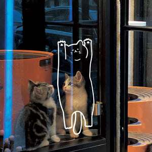 Cute Kitten Stretches Glass Door Sticker Anti-collision Milk Tea Restaurant Window Decoration