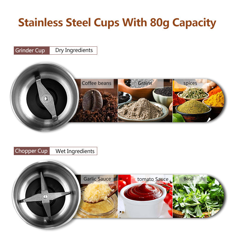 Dry and wet dual-cup coffee grinder