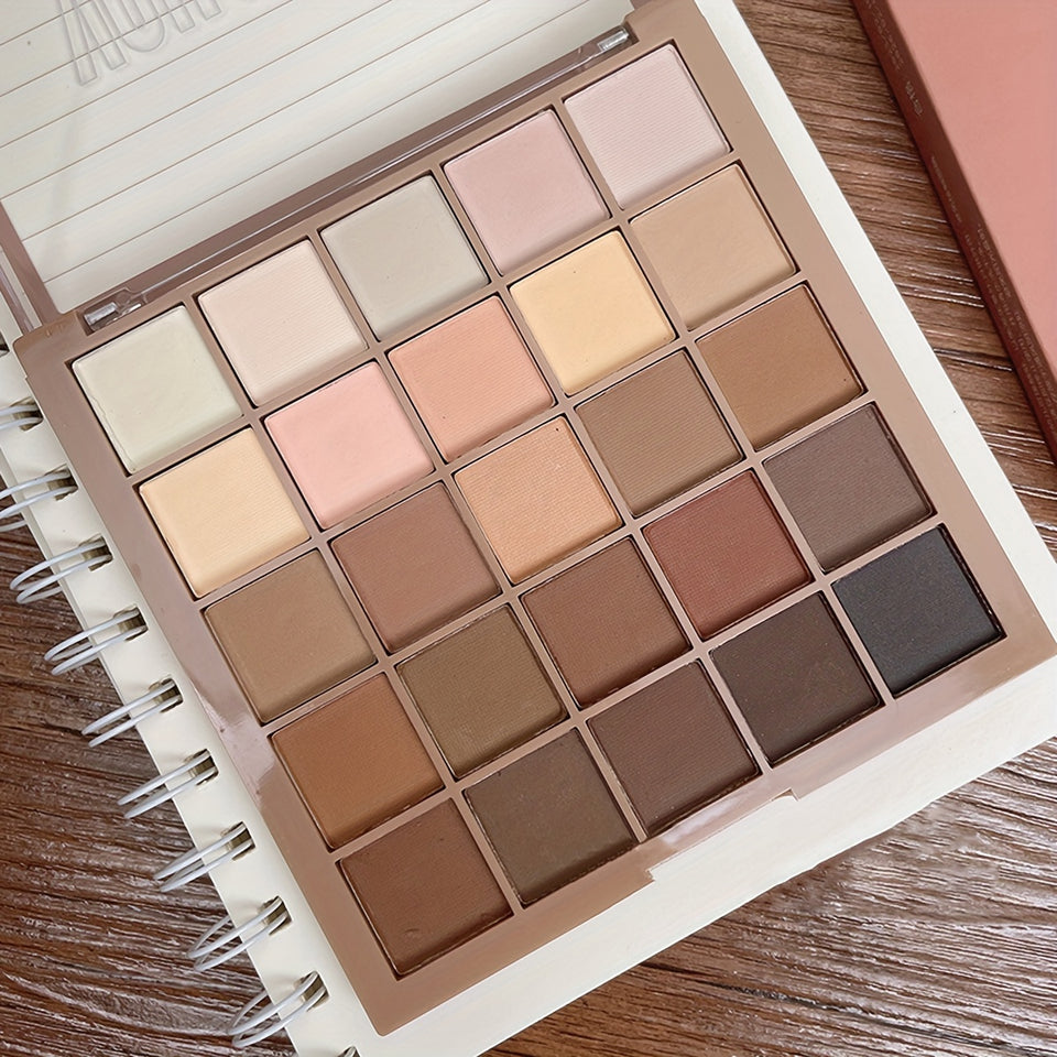 25-Shade Matte Eyeshadow Palette - Neutral Grey & Brown Earth Tones, Coffee & Chocolate Inspired Shades with Velvety Finish for Versatile, Natural to Dramatic Makeup Looks