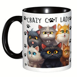 Crazy Cat Lady Ceramic Coffee Mug - Hand Wash Only, BPA-Free, Insulated, Reusable, Round Shape - Animal Themed Graphic Print Mug for Multipurpose Use - Perfect Gift for Cat Lovers on Christmas, Thanksgiving, Valentine's Day,