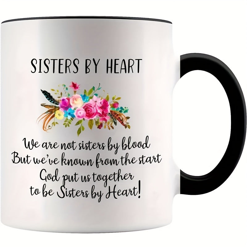 1PC, Vibrant Sisters By Heart Ceramic Coffee Cup - 11oz Capacity, Perfect for Hot and Cold Beverages, Summer and Winter Drinks, Unique Birthday Gift, Household Kitchenware, Durable, Dishwasher and Microwave Safe