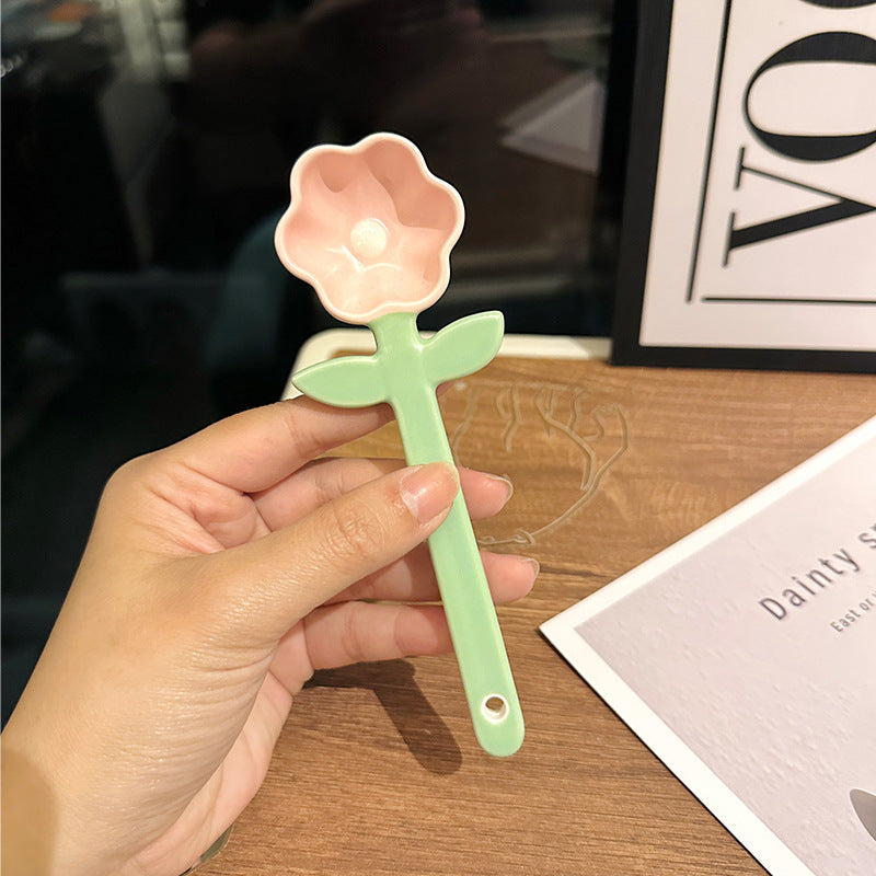 Girls Good-looking Tulip Ceramic SUNFLOWER Spoon Household Flower Coffee Dessert Ice-cream Spoon