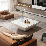 LITTLE TREE coffee table, 35.43 inch square coffee table with artificial marble tabletop, modern central table in living room, large engineered wood cocktail table, white