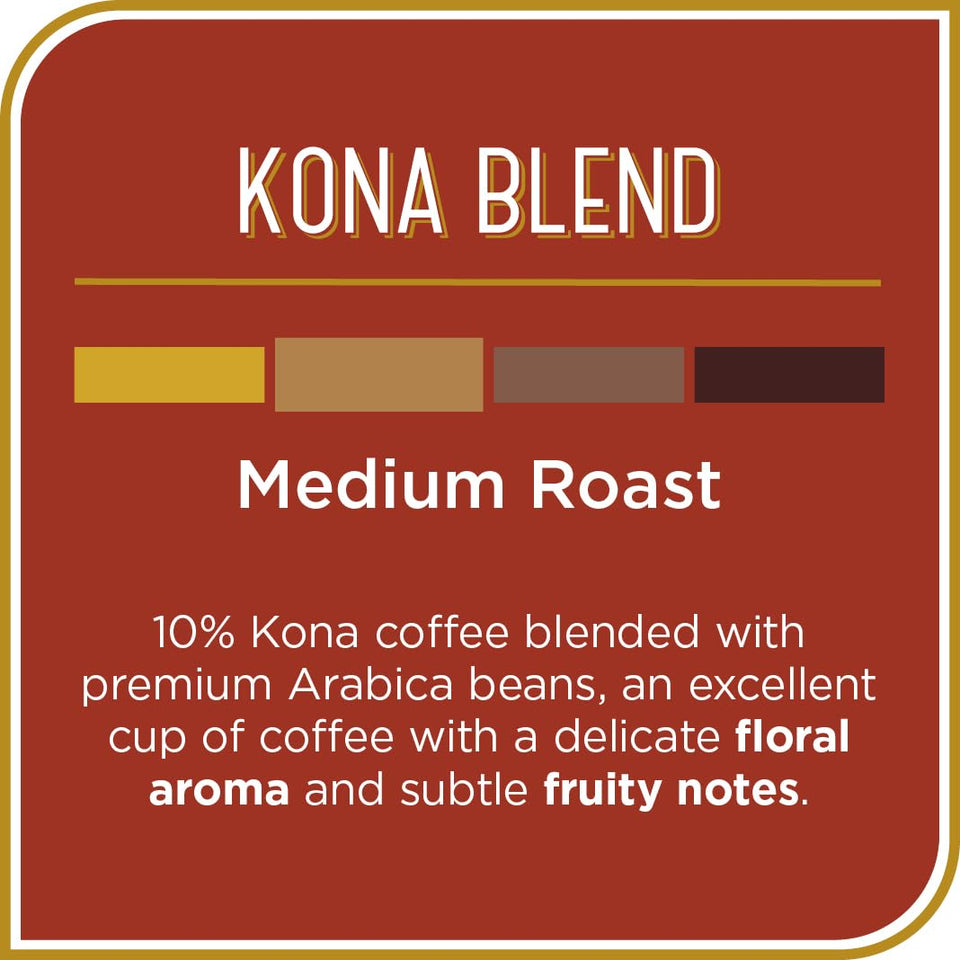 Kona Blend Coffee - 100 K-Cup Compatible Single-Serve Pods - 10% Hawaiian - Recyclable through Terracycle - Compatible with Keurig Brewers