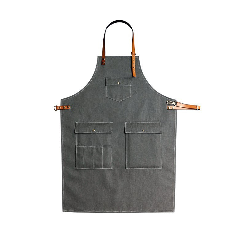 Cowhide Strap Denim Apron Coffee Shop Barber