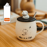 Cute Mark Ceramic Cup Female Coffee Spoon With Lid Cat Home Breakfast