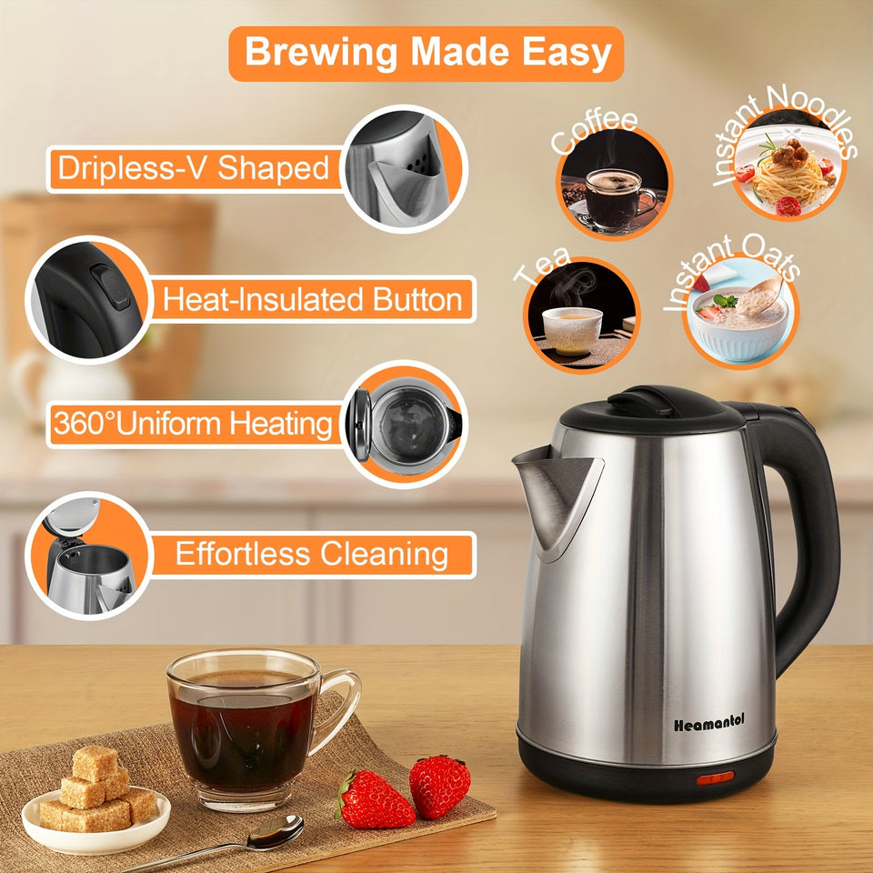 Electric Kettle, 1.8L Hot Water Boiler, Hot Water Kettle With Auto Shut-Off&Boil-Dry Protection, Stainless Steel Interior Electric Tea Kettle Pot, Teapot Boiler For Fast Boiling Coffee, Tea Maker, Drinks, Instant Water Heater