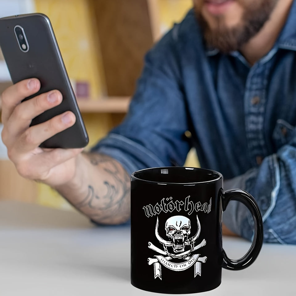 1pc British Motohead Classic MOTORHEAD Ceramic Coffee Cup, Creative And Novel Mug Gift, Holiday Gift, Summer Cold Drink Cup, Birthday Gift For Family, Friends, Colleagues And Classmates Black 11oz, Cup For Restaurant