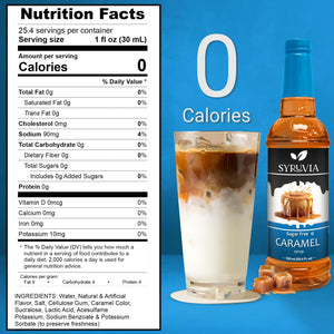 Syruvia Sugar Free Caramel Syrup 25.4 Fl Oz Pack of 3 Zero Calorie Delight