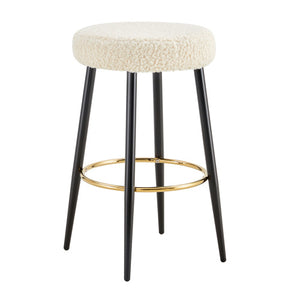 Counter Height Bar Stools Set Of 2, PU Kitchen Stools Upholstered Dining Chair Stools 24 Inches Height With Golden Footrest For Kitchen Island Coffee Shop Bar Home Balcony Berber Fleece