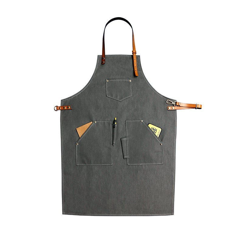 Cowhide Strap Denim Apron Coffee Shop Barber