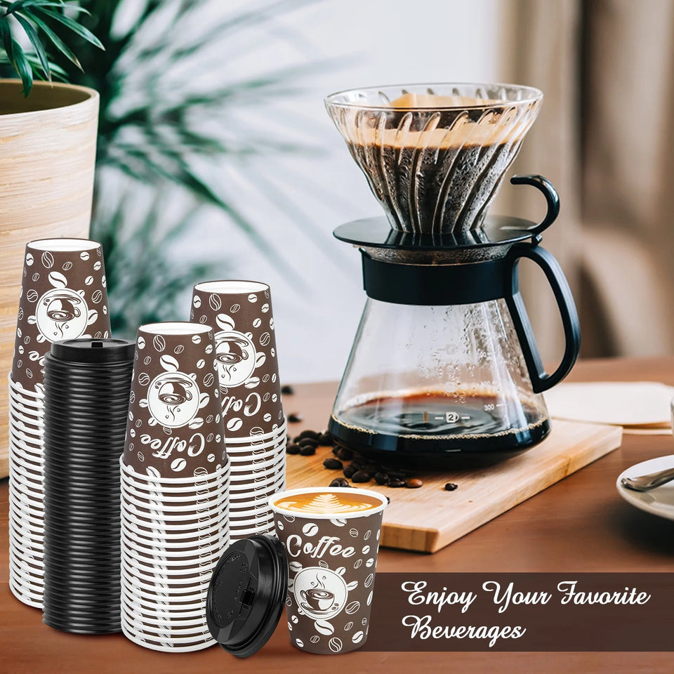 Paper Cups, to Go Hot Cups Disposable Cups with Lids, 12 Oz 50 Count