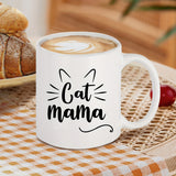 Cat Mom Ceramic Coffee Mug 11oz - Hand Wash Only Insulated Reusable Round Mug for Multipurpose Use, Microwave Safe Cat Mama Gifts for Women