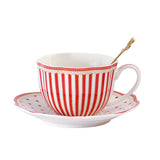 European Style Striped Dot Ceramic Coffee Cup And Saucer Set Home Afternoon Tea