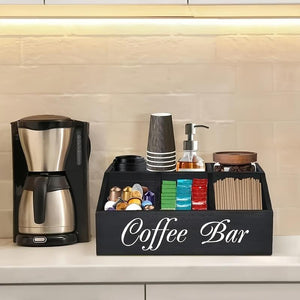 1 Piece Classic Wooden Coffee Bar Storage Box Multi-compartment Coffee Accessories Condiments Coffee Capsule Storage Shelf Basket