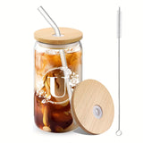 1pc Alphabet Letter A-Z Glass Coffee Mug - 16oz Large Capacity, Bamboo Lid, Straw, and Handle - Perfect for Office, Home, Birthday, Bridesmaid, Thanksgiving, Christmas, Eid Al-Adha Mubarak, and Party Use