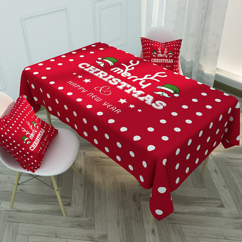 Nordic Red Christmas  Waterproof Cotton And Linen Coffee Table Tablecloth
