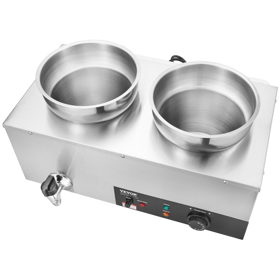 VEVOR Electric Soup Warmer, Dual 7.4QT Stainless Steel Round Pot Adjustable Temp, 1200W Commercial Bain Marie With Anti-dry Burn And Reset Button, Soup Station For Restaurant, Buffet, Silver