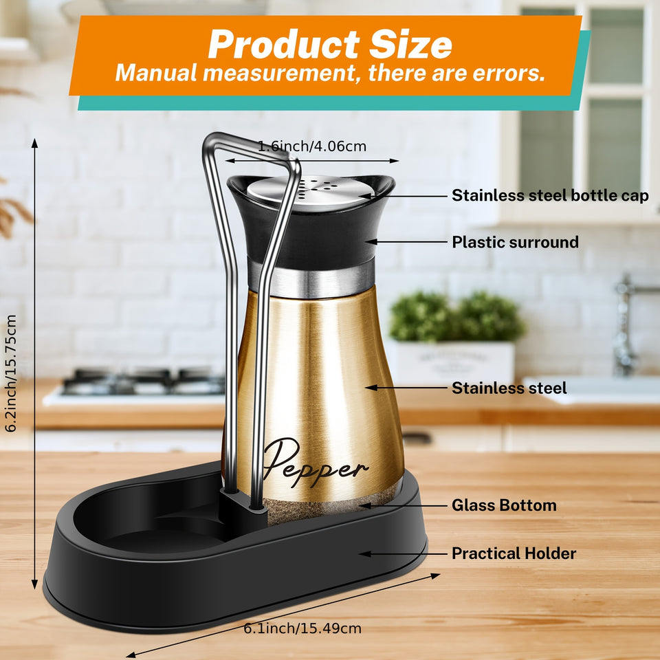 2Pcs Salt And Pepper Shakers Set With Holder,4 Oz Modern Farmhouse Kitchen Decor And Accessories For Restaurant, Wedding, Housewarming Gifts Refillable Design