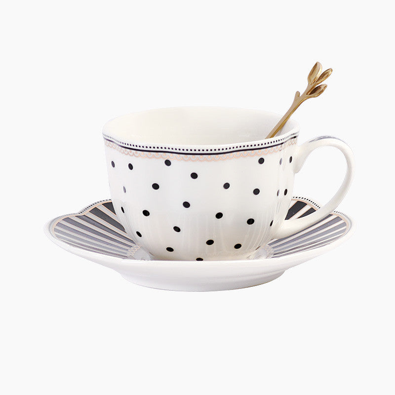 European Style Striped Dot Ceramic Coffee Cup And Saucer Set Home Afternoon Tea