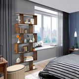 1pc Costway 6 Tier S-Shaped Bookshelf Storage, Display Bookcase Decor Z-Shelf, Coffee