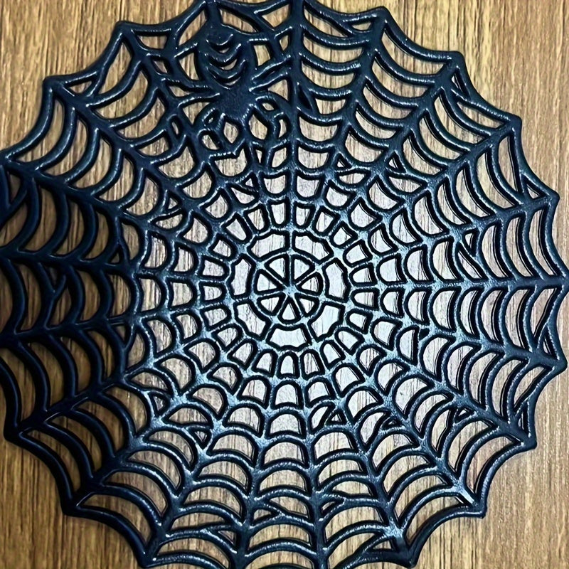 PVC Spider Web Placemats - 1pc Black Hollow Non-Slip Insulation Mat for Halloween Decor, Kitchen, Dining Table, Restaurant